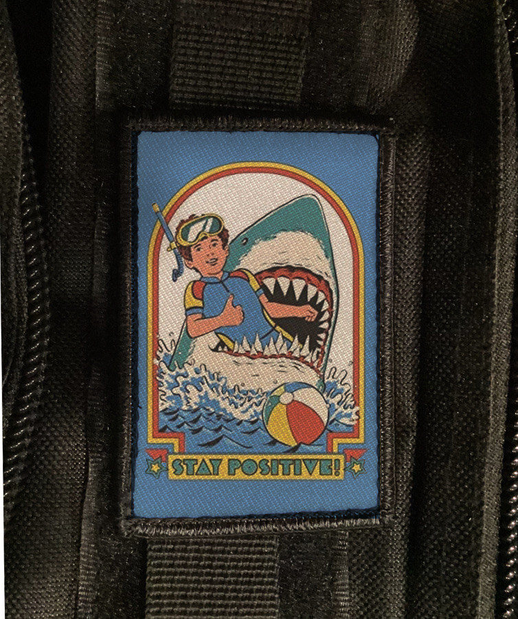 Stay Positive Shark Attacks Thumbs Up Patch Sew on [sub]