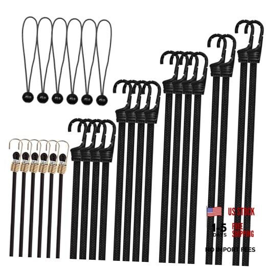 Bungee Cords with Hooks, Heavy Duty Outdoor Bungee Straps, Full Size Black