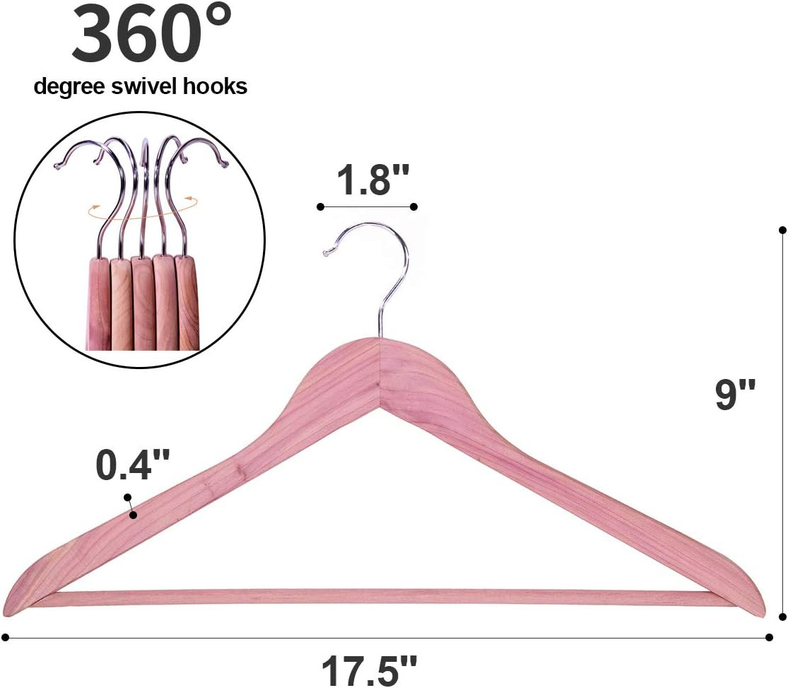 Solid Cedar Hangers 12 Pack Sturdy Wooden Hangers with 360 Degree Swivel Hook