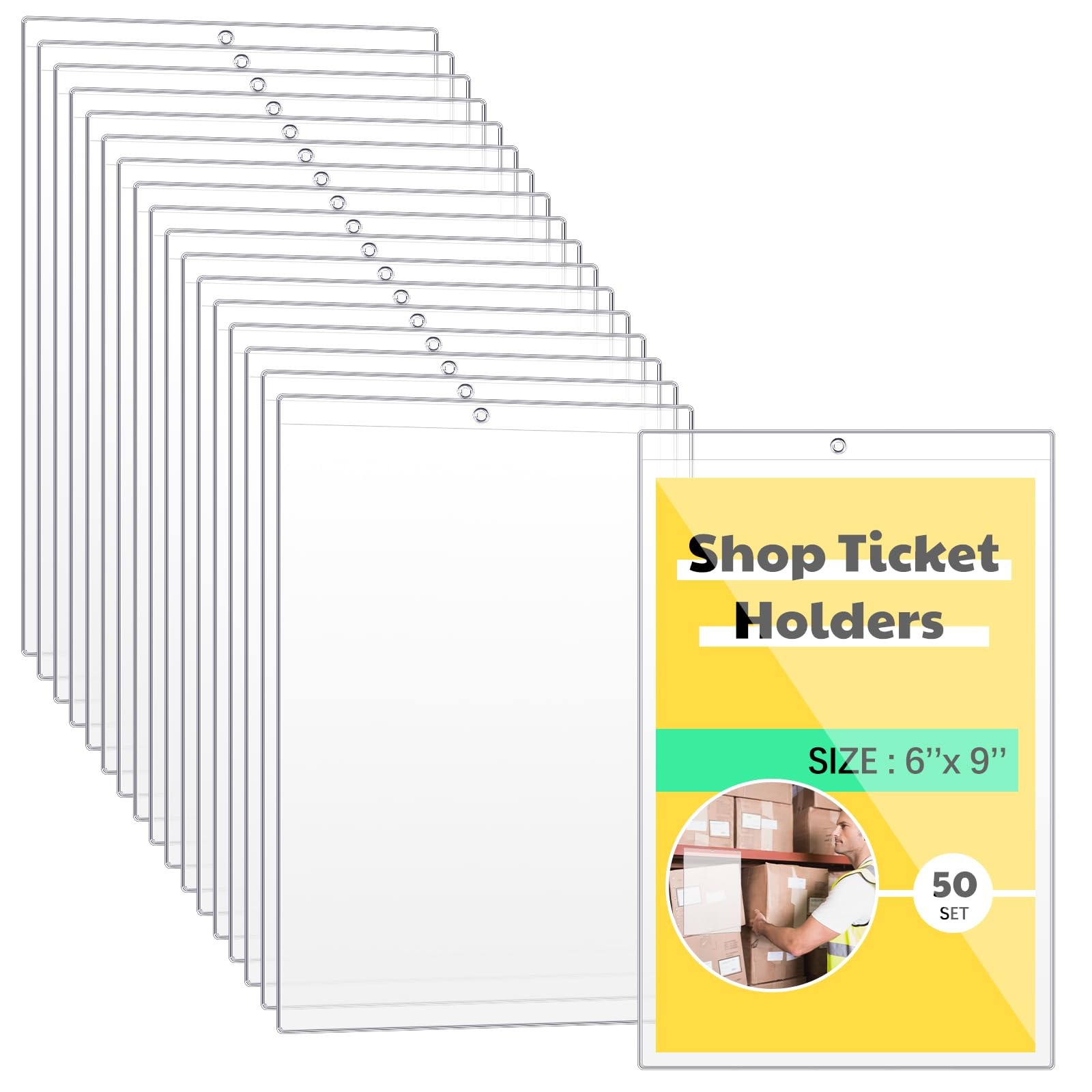 50 Pcs Vinyl Ticket Holders Both Sides Clear 6 x 9 Inches Dry Erase Pocket Sl...