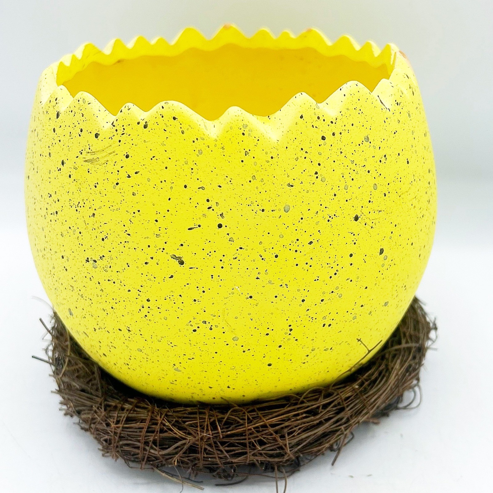 Yellow Cracked Egg Planter with Nest Base 5" H