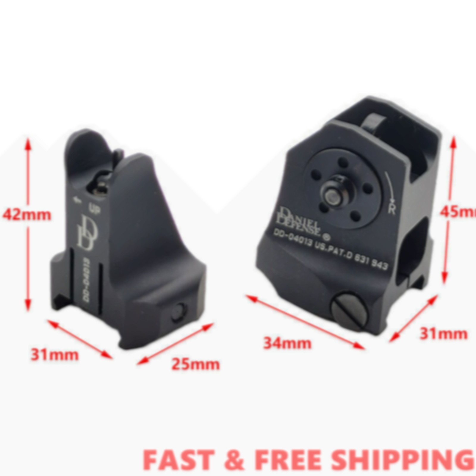 1 Pair Black D&D Fiber Optic Sight Sights Front Rear Sight for Picatinny Weaver