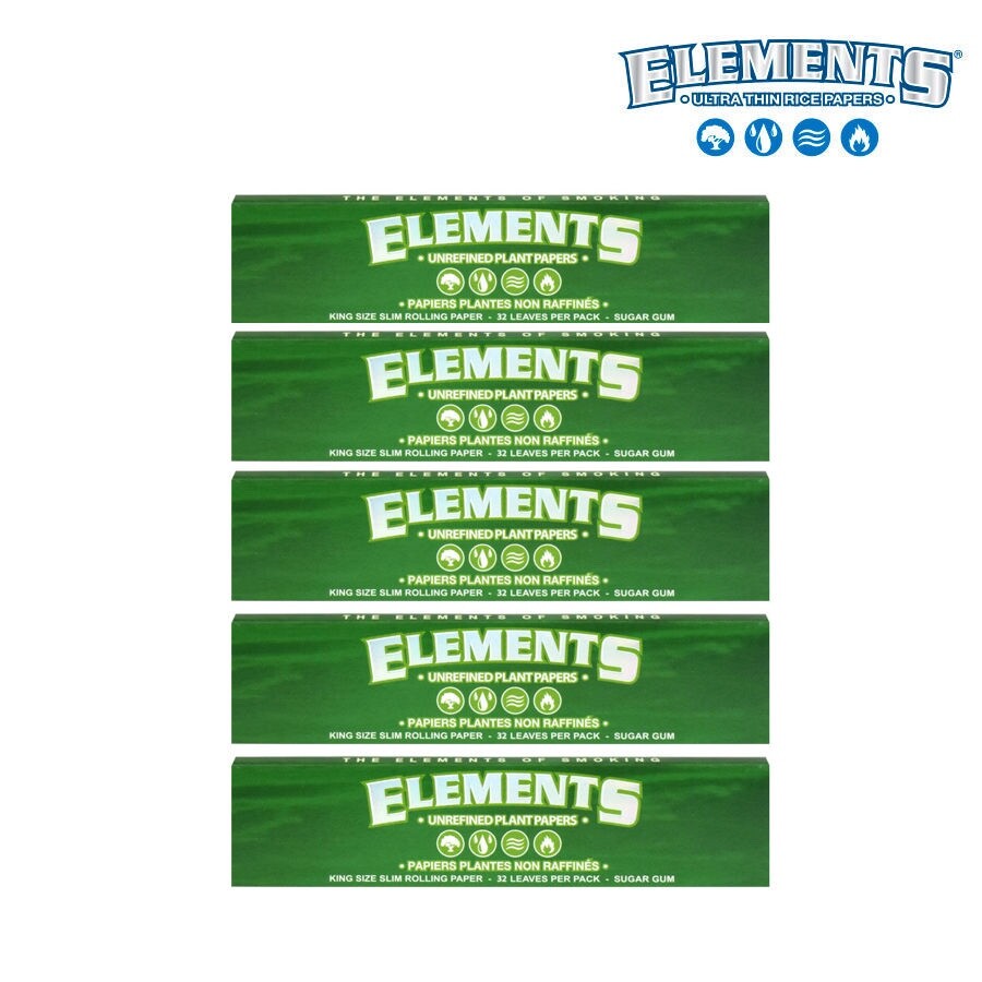 ELEMENTS Green Unrefined Plant Papers King Size Slim Rolling Paper - 5 Booklets