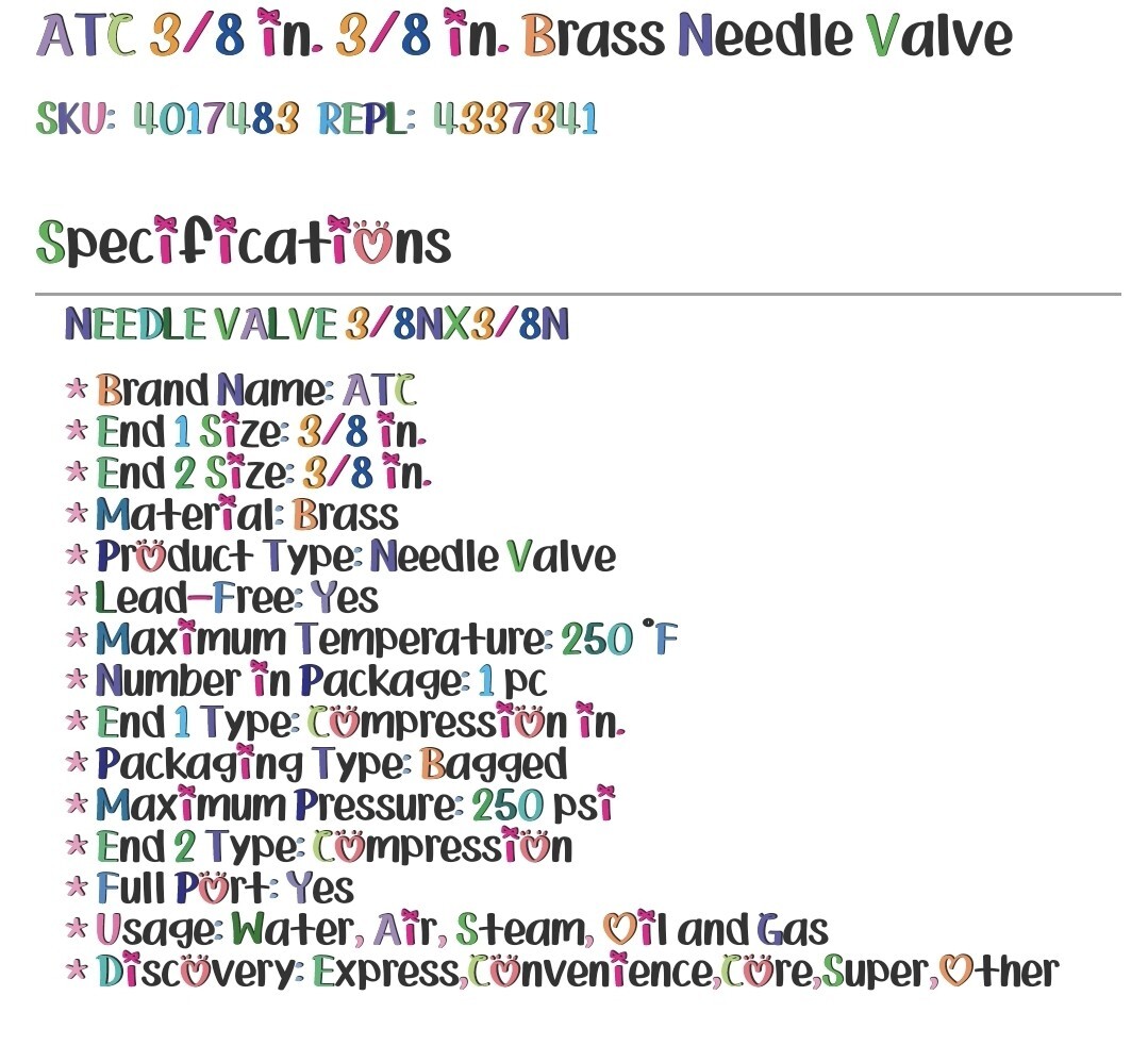 ATC 3/8" Brass Needle Valve