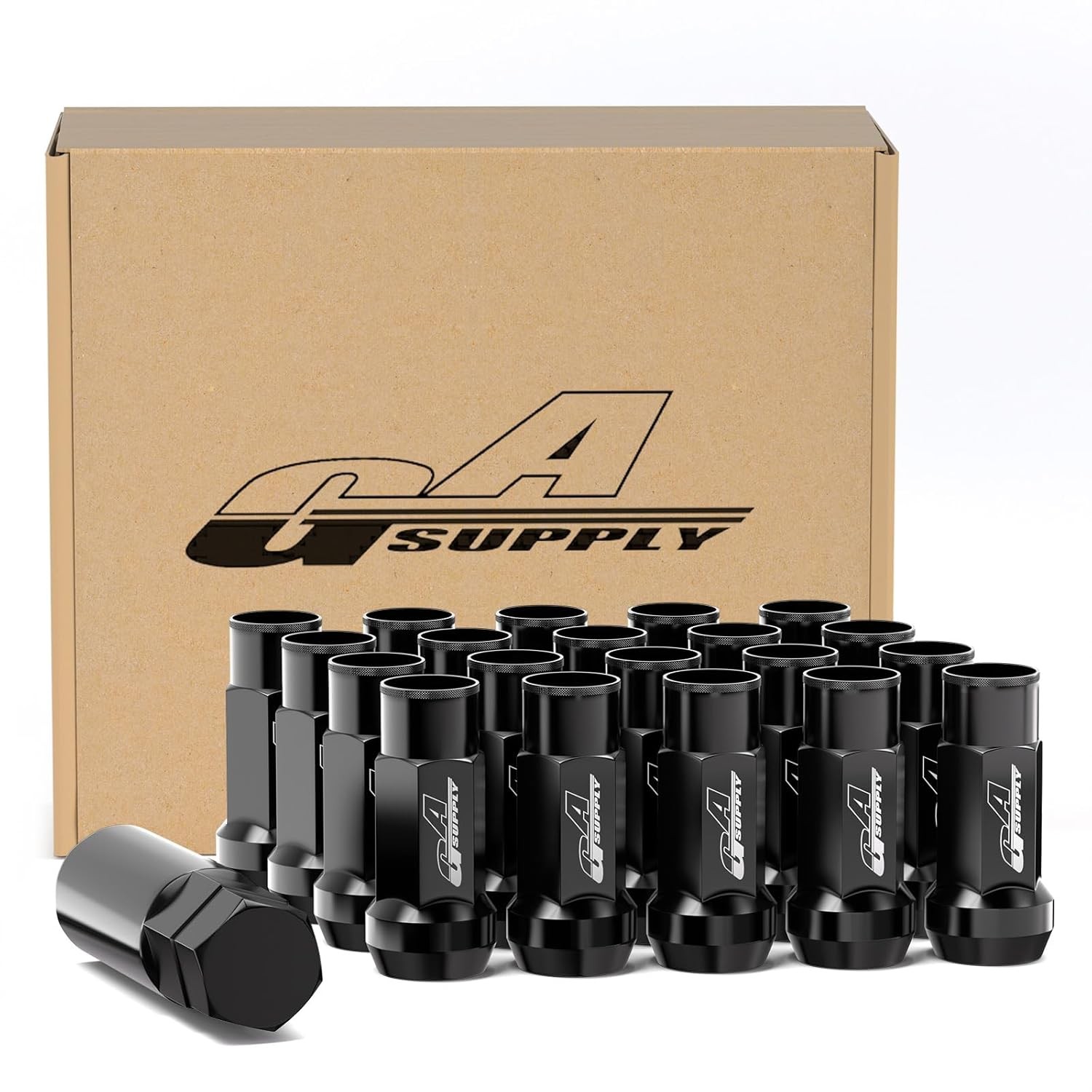 Extended Open End Lug Nuts 1.9" 48mm Tall, 17mm Hex, M14x1.5 Black Long Open