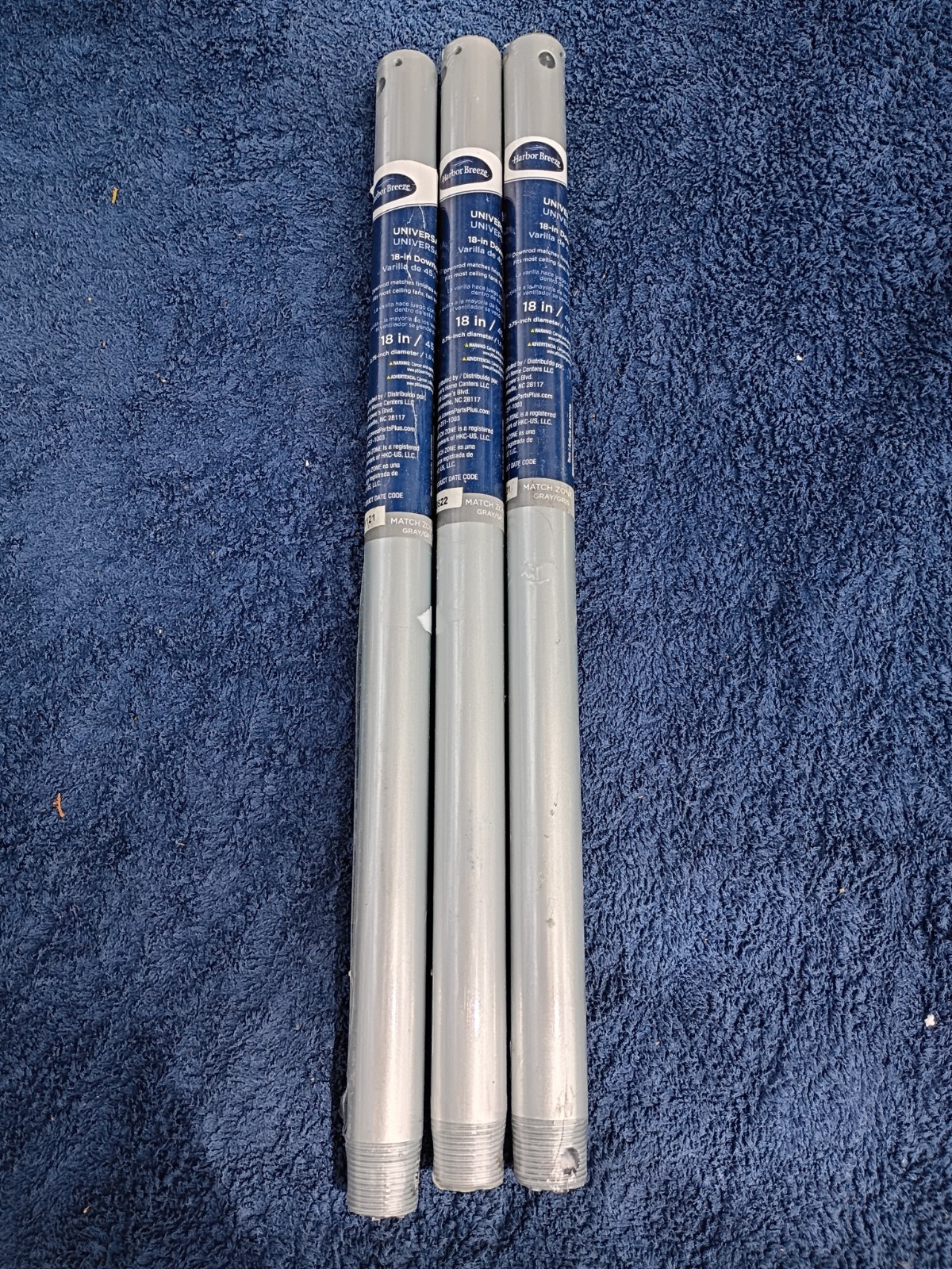 Lot Of 3 New Harbor Breeze Universal 18” Ceiling Fan Downrod, Gray