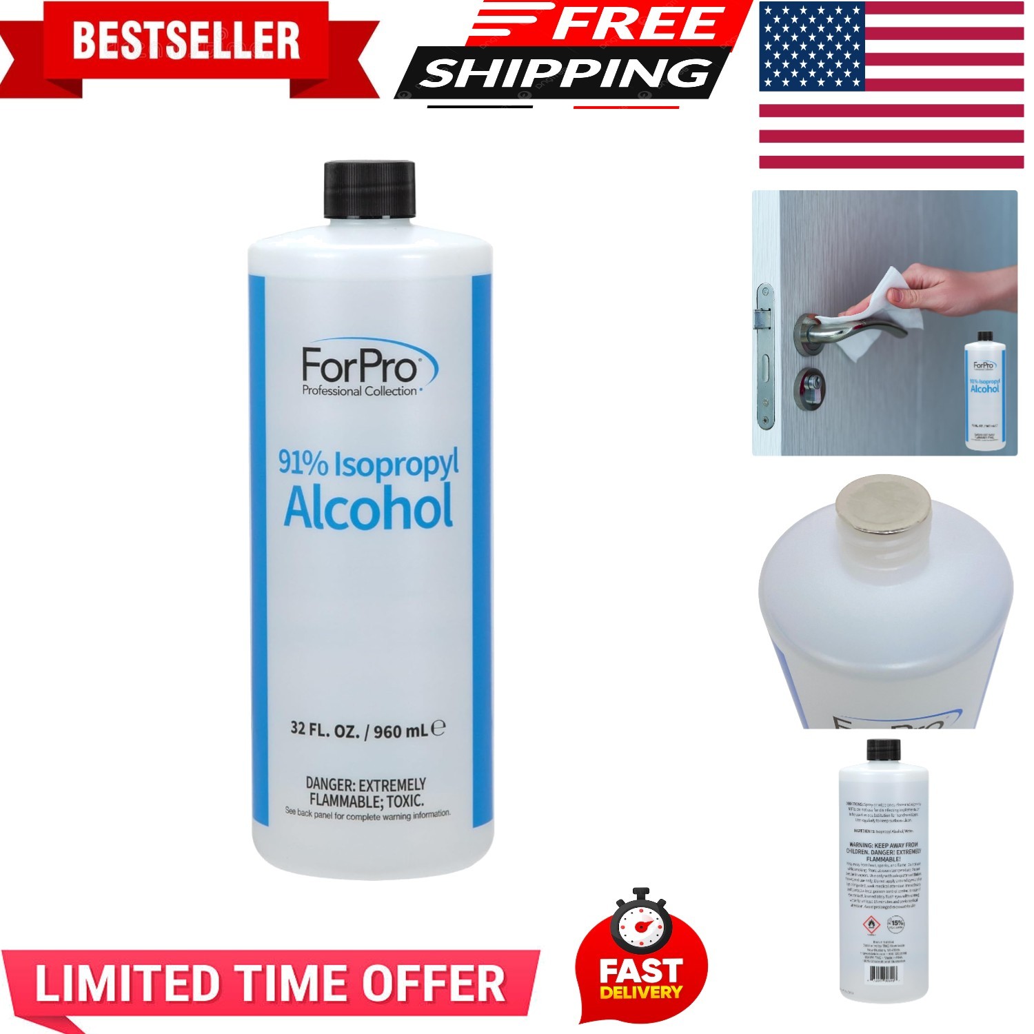 ForPro 91% Isopropyl Alcohol IPA, Pure & Unadulterated Concentrated Alcohol, ...