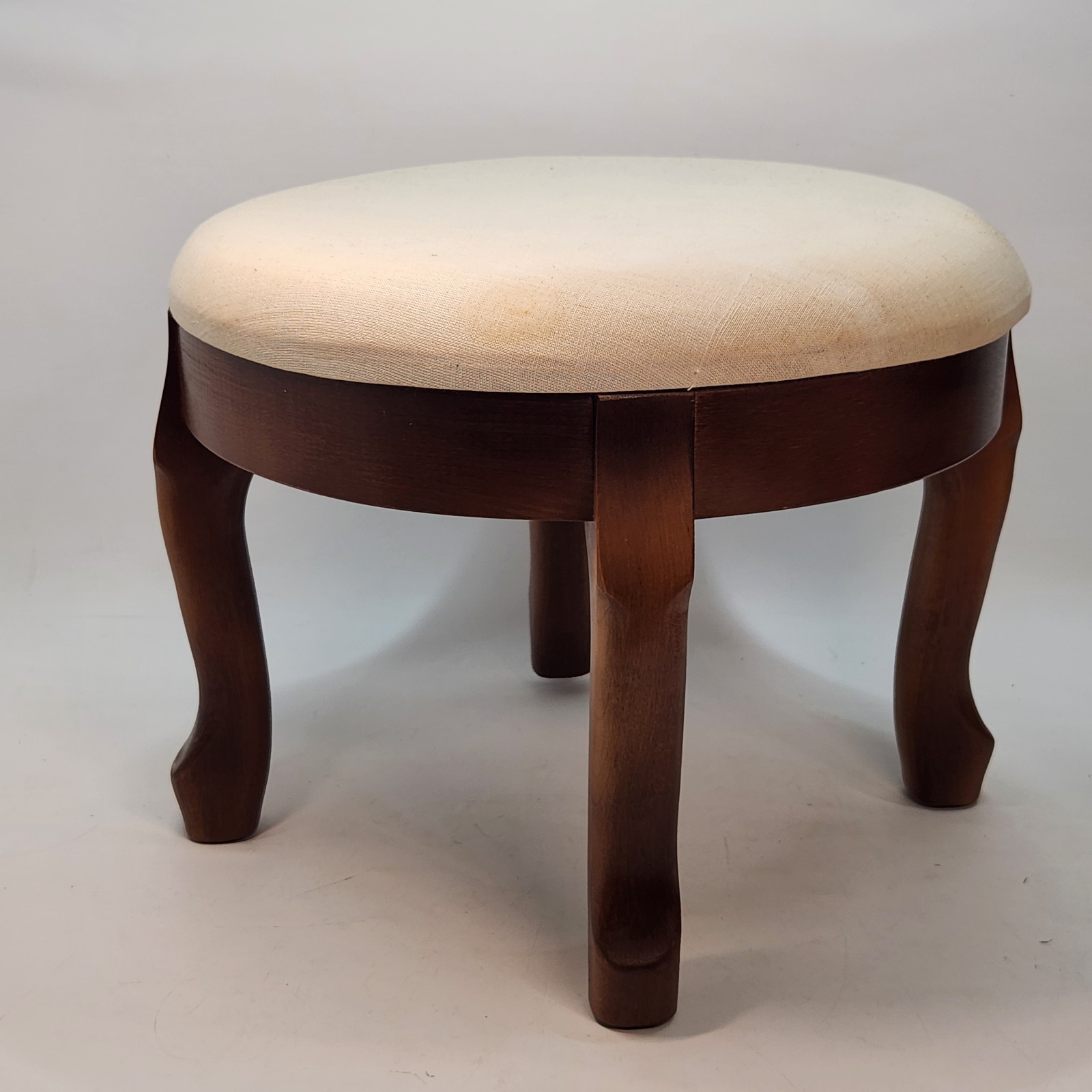 VTG Paxton Products Mahogany Wooden Footstool Cream Upholstery 18"x13.5"x13.5"