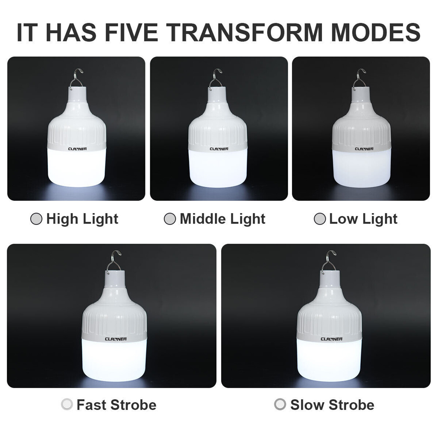 4PCS 20W USB Rechargeable LED Work Light Bulb with Hanging BBQ Camping Emergency