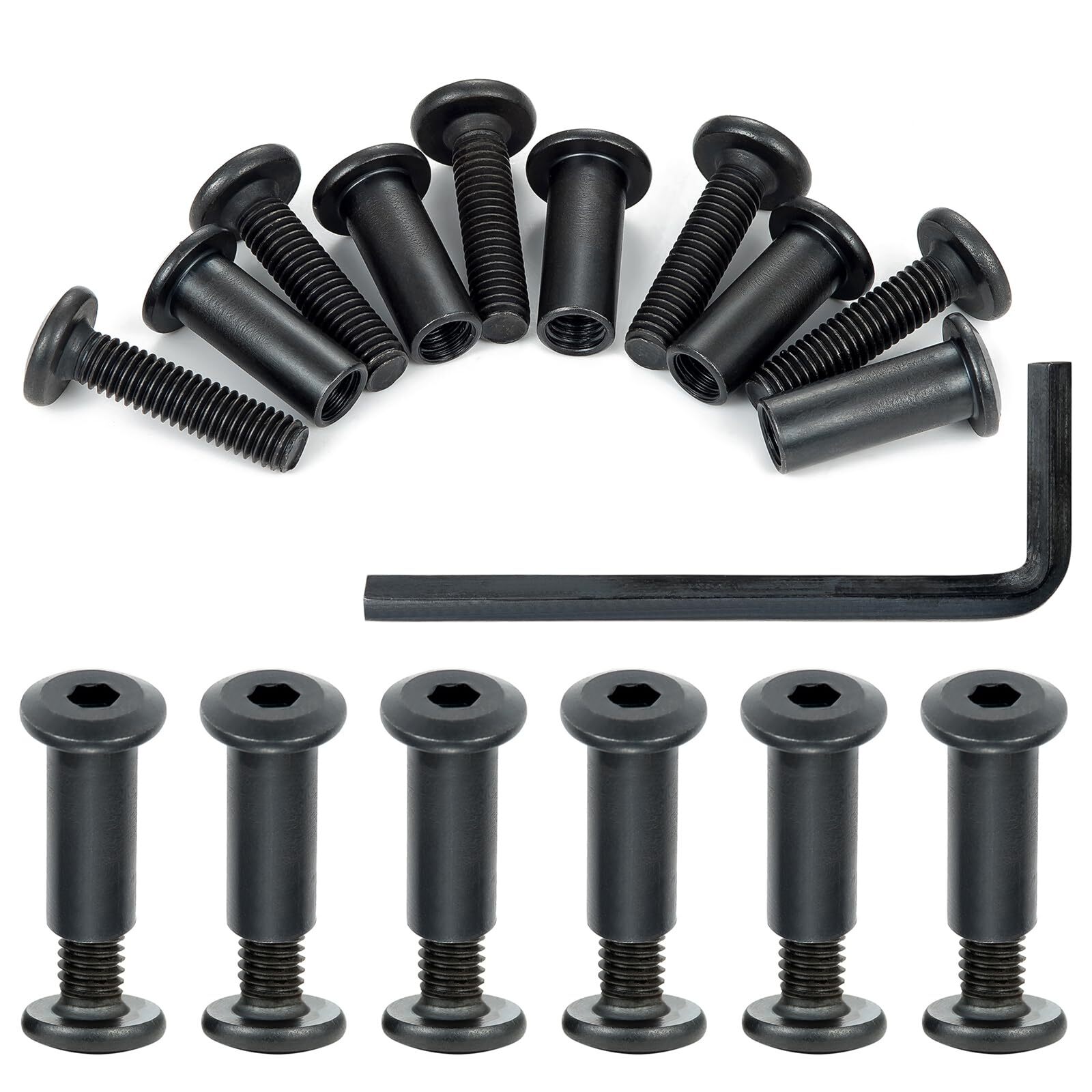 50 Sets M6x30mm Black Metric Hex Furniture Bolts and Nuts for Crib Cabinets