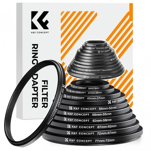 K&F CONCEPT 11Pcs Metal Step Down Filter Adapter Rings Set for 67-62mm 72-67mm