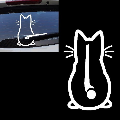 Car Rear Windshield Wiper Sticker Decal, 7.87" x 12.5" Cute Waving Cat Design in