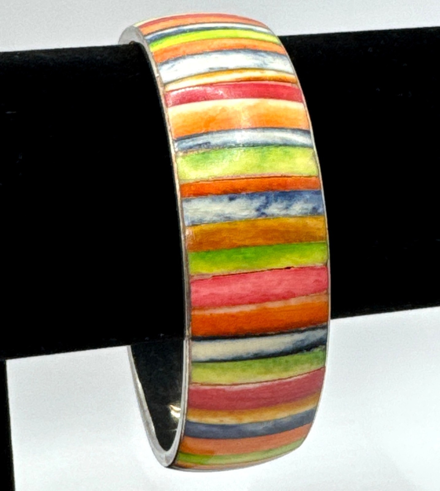 Vintage Artisan Rainbow Stripe Boho Organic Metal Bracelet