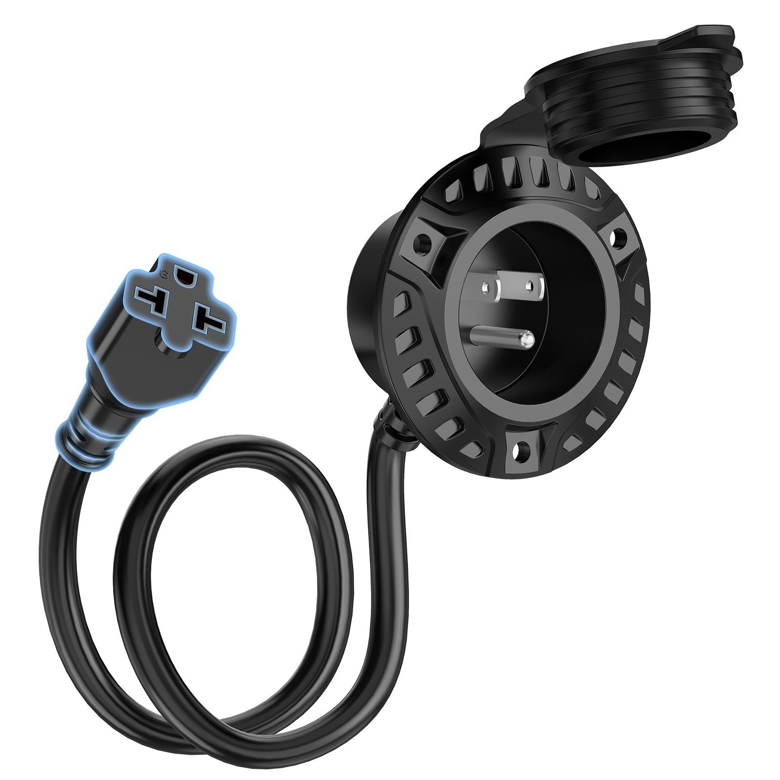 5-in-1 20A 125V AC Port Plug Adapter 12AWG RV Shore Power Inlet Socket 18" Cord