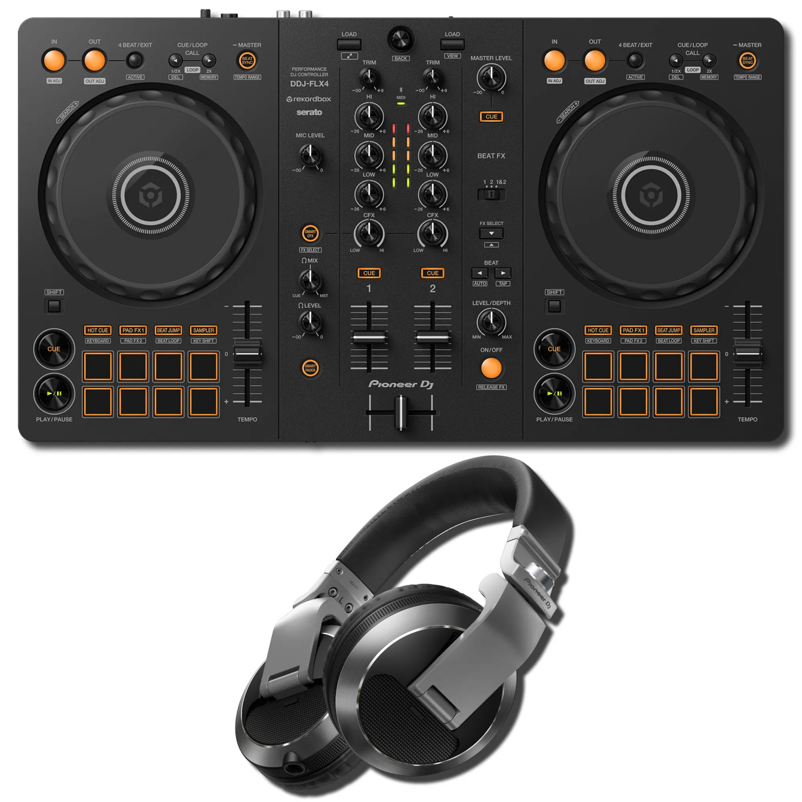 Pioneer DJ DDJ-FLX4 2-Channel DJ Controller Bundle with HDJ-X7-S