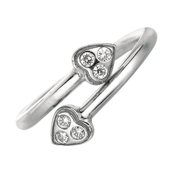 Adjustable 2 Heart Bezel CZ Toe Ring Real 925 Sterling Silver ONE SIZE FITS ALL