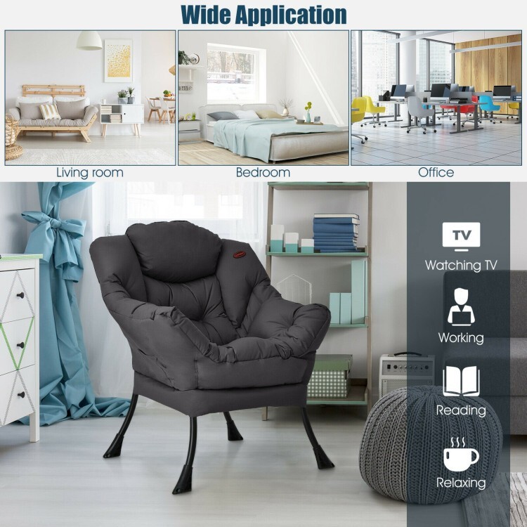 Modern Lazy Sofa Chair Accent Chair Armchair with Steel Frame and Side Pocket