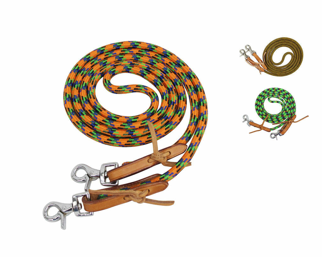 Tahoe Tack Nylon Horse Barrel Reins with USA Leather Ends 3/8" x 7' Super Sale