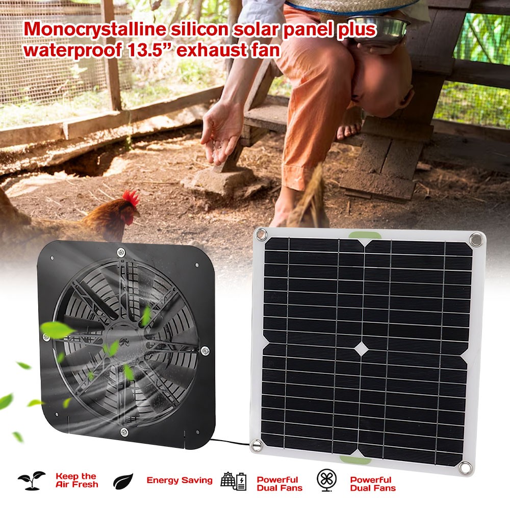 100W Solar Powered Exhaust Fan IP68 Waterproof Ventilation Kit for Chicken Coop