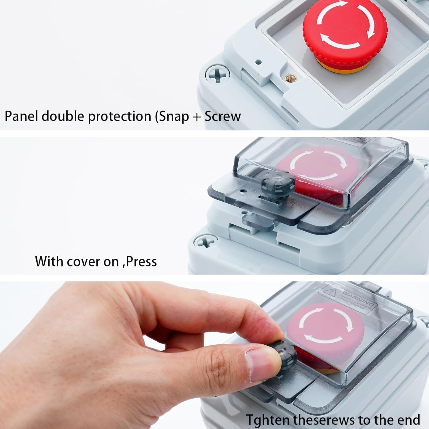 Industrial Emergency Stop Button, Electrical Shut Off Switch with Box, IP67 Wate