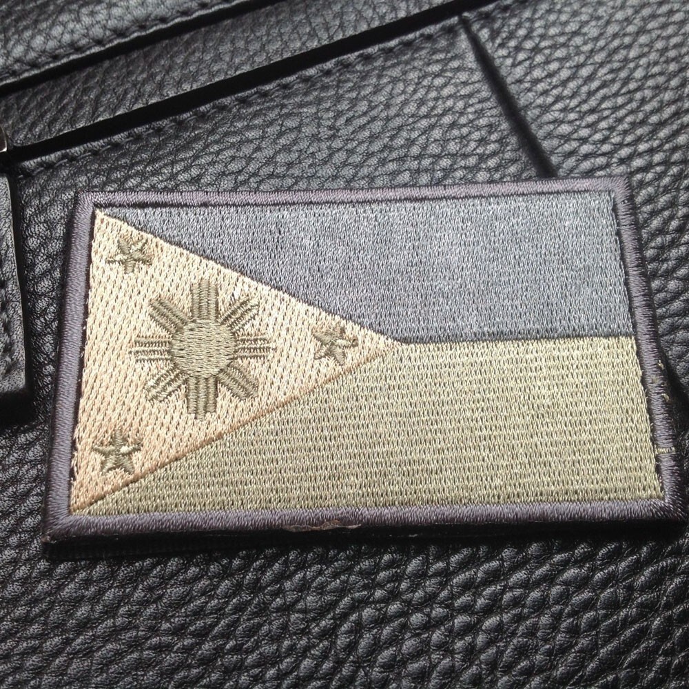 PHILIPPINES FLAG FILIPINO COUNTRY FLAG TACTICAL HOOK LOOP PATCH BADGE GRAY