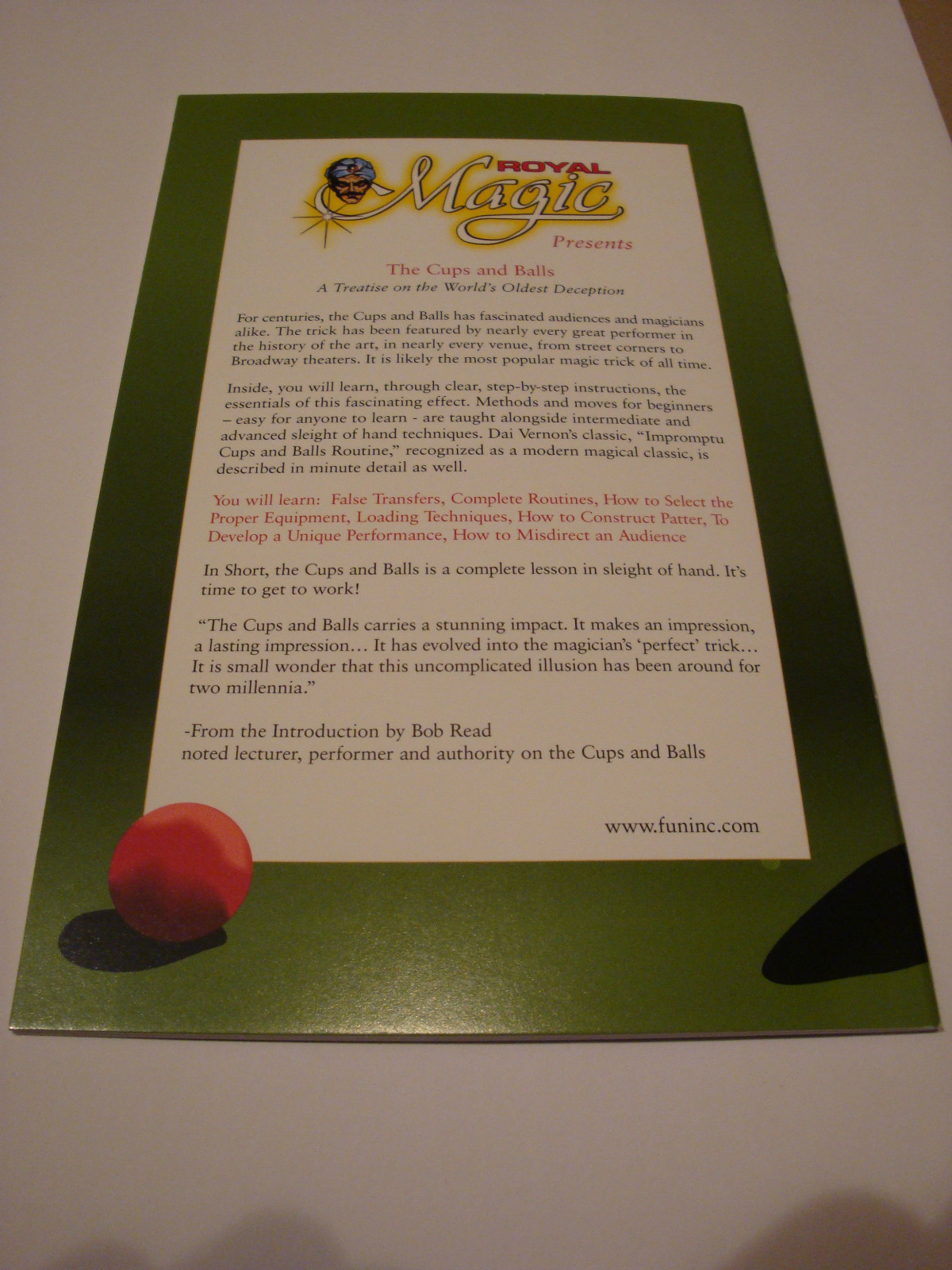 CUPS & BALLS BOOK TEACHES SLEIGHT OF HAND TECHNIQUES DECEPTION MAGIC TRICKS
