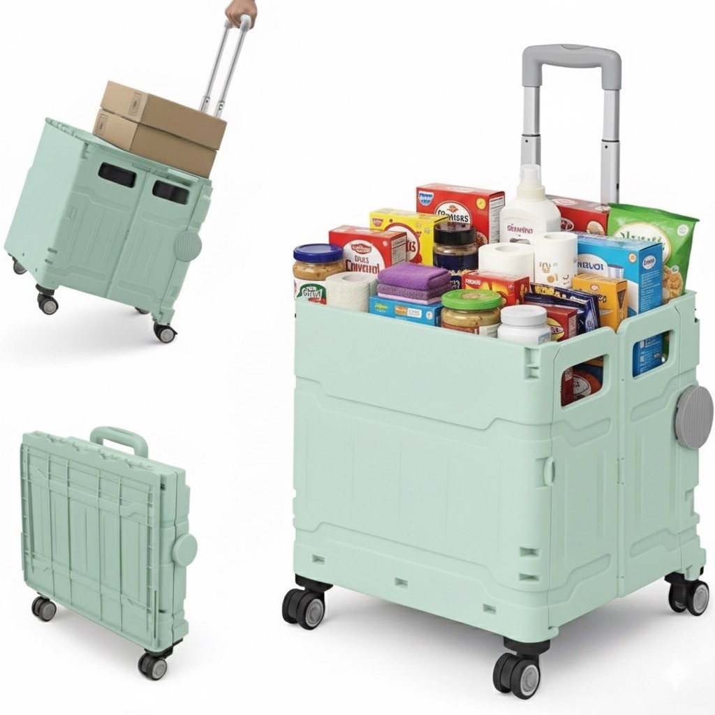 Extra Large Foldable Utility Cart with Lid, Rolling Crate on Wheels（Green）