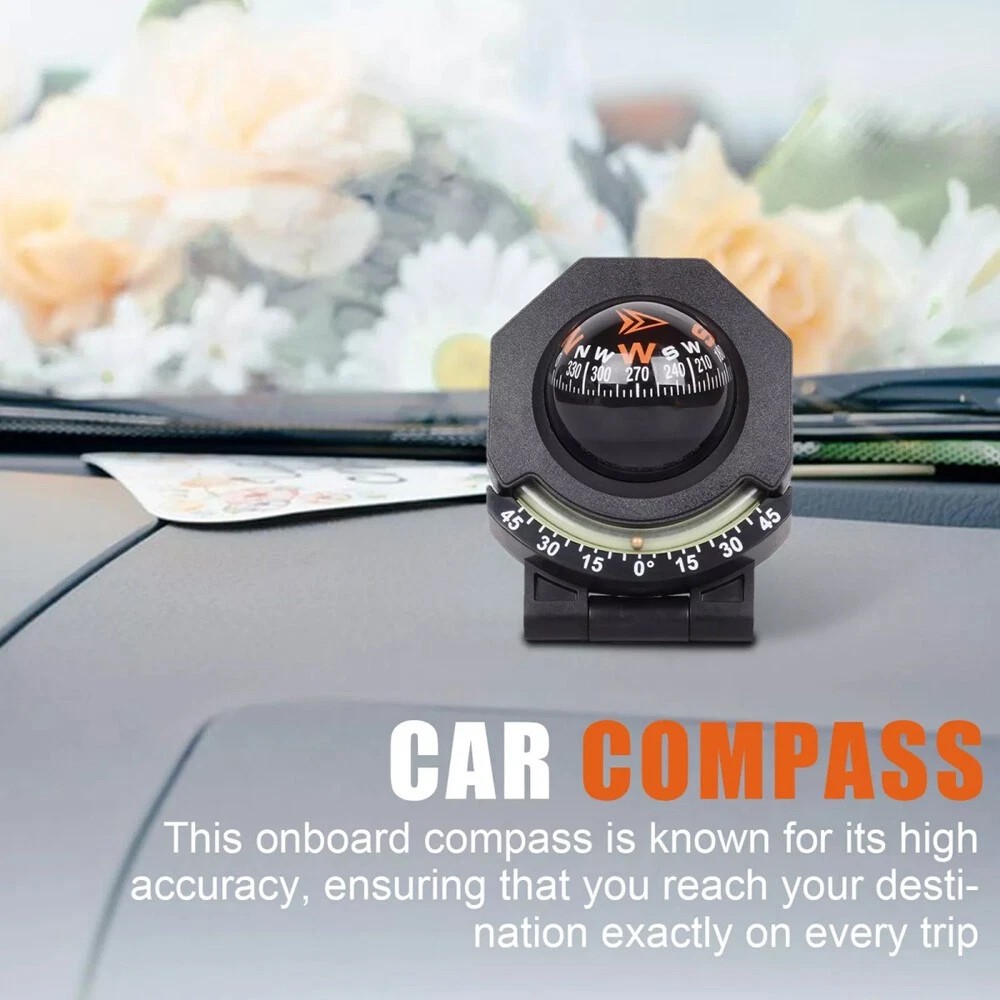 Adjustable Night Car Compass, Car Dashboard Compass Ball with Slope Meter