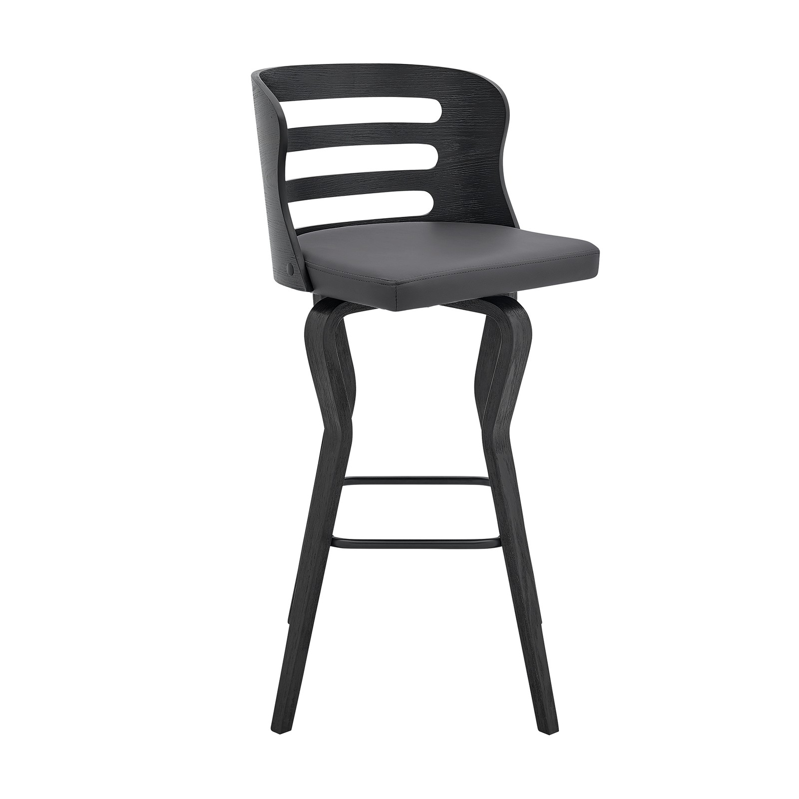 Lusera 30" Swivel Gray Faux Leather and Black Wood Bar Stool