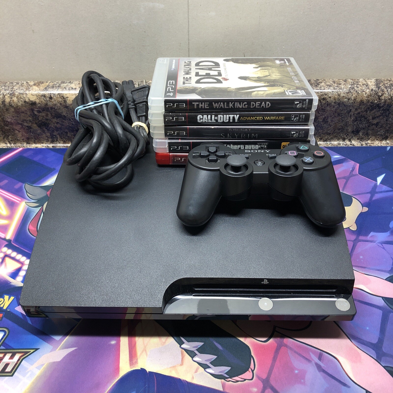 Sony Playstation 3 Slim 150 GB Console Controller, Cables, & 5 Games PS3 -Lot 37