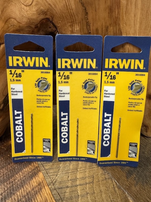 IRWIN 1/16" Cobalt Drill Bits #3016004 Lot of 3 1.5mm Hardened Steel Split Point