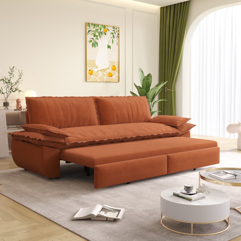 Zafly Queen Pull Out Sofa Bed, Convertible Sleeper Couch 73.2 Inch Red Velvet