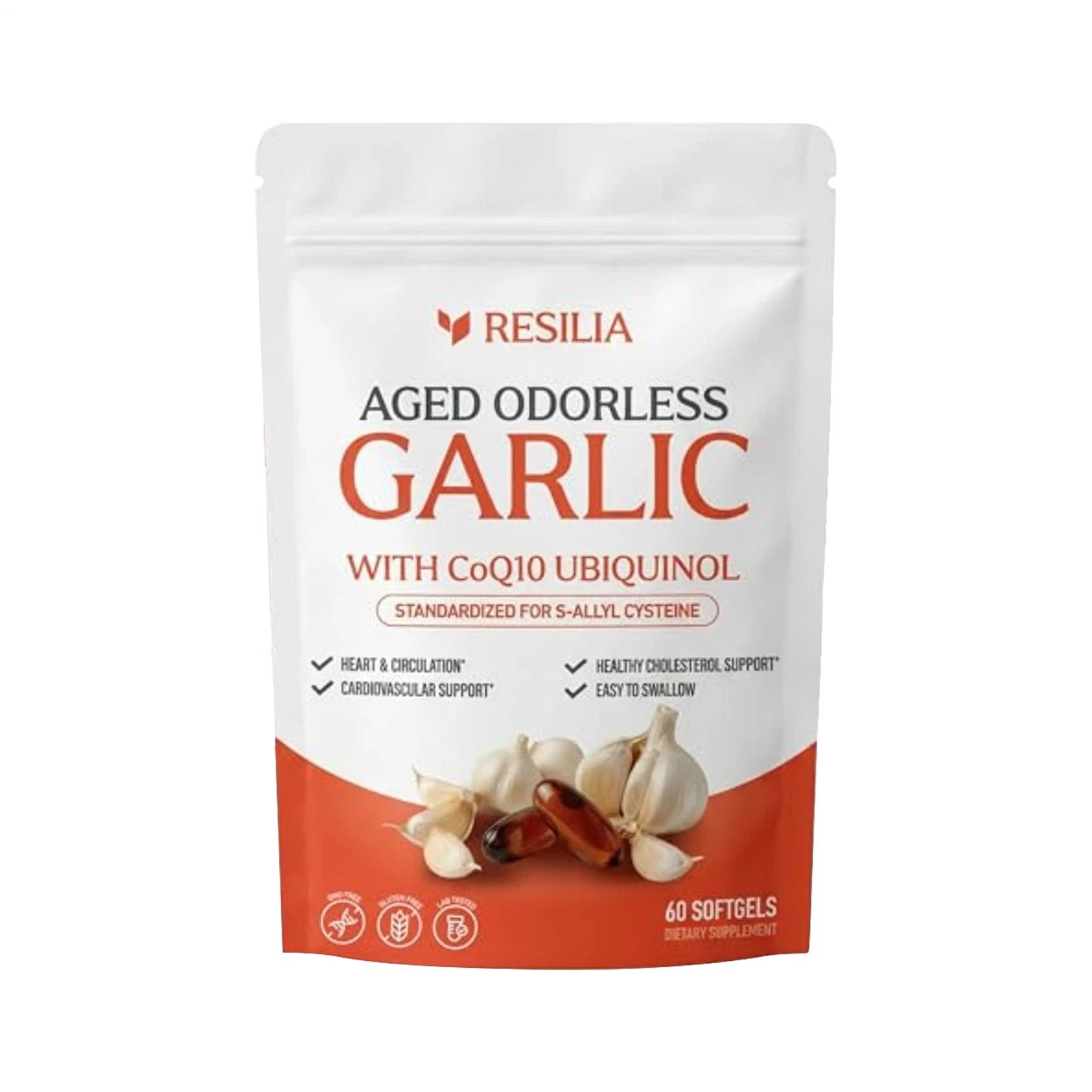 Resilia Garlic Extract 600mg Softgels (60 Count) – Odorless Aged Garlic Extra...