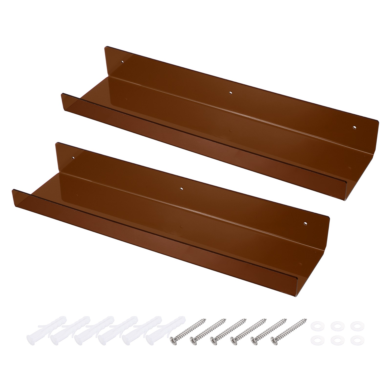 2 Pack Acrylic Shelves for Wall, 15 Inch Brown Floating Shelves Wall Mount