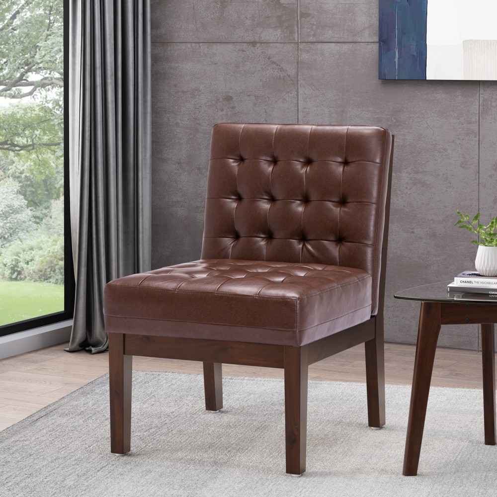 Dark Brown Accent Chair w/ Waffle Stitch, Rubberwood Legs, Modern, Free Shipping