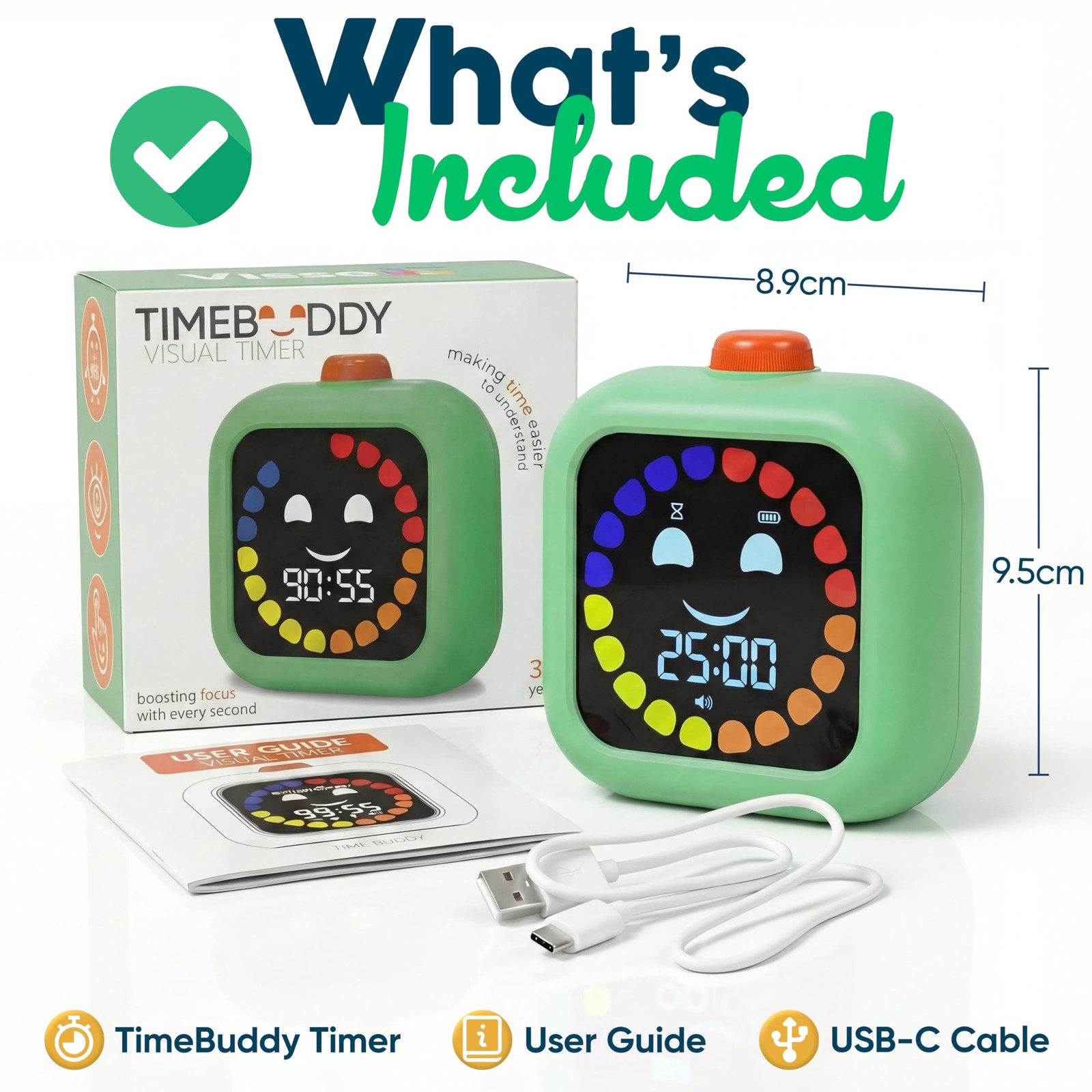 Digital Visual Timer for - Rechargeable, Silent Count Up/Down for Calmer Rout...