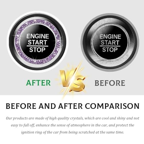 Car Bling Engine Start Ring Decal, Crystal Rhinestone Push to Start Purple