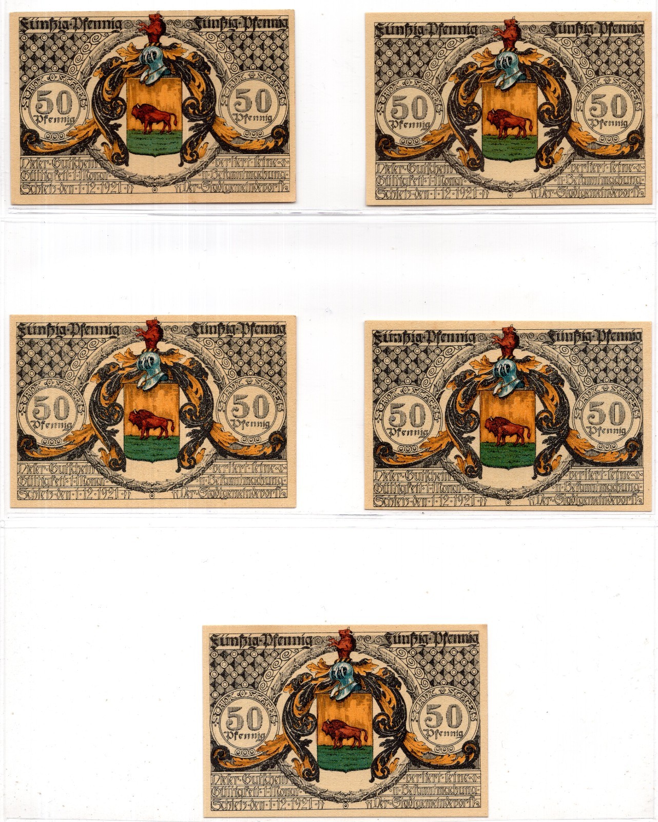1921 Germany Schleiz Notgeld Set of 5 Notes (551)