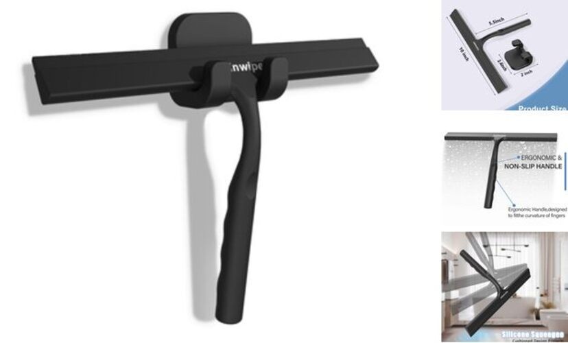 Household Squeegee for Shower Glass Doors, Silicone Shower Matte Black 10 INCH