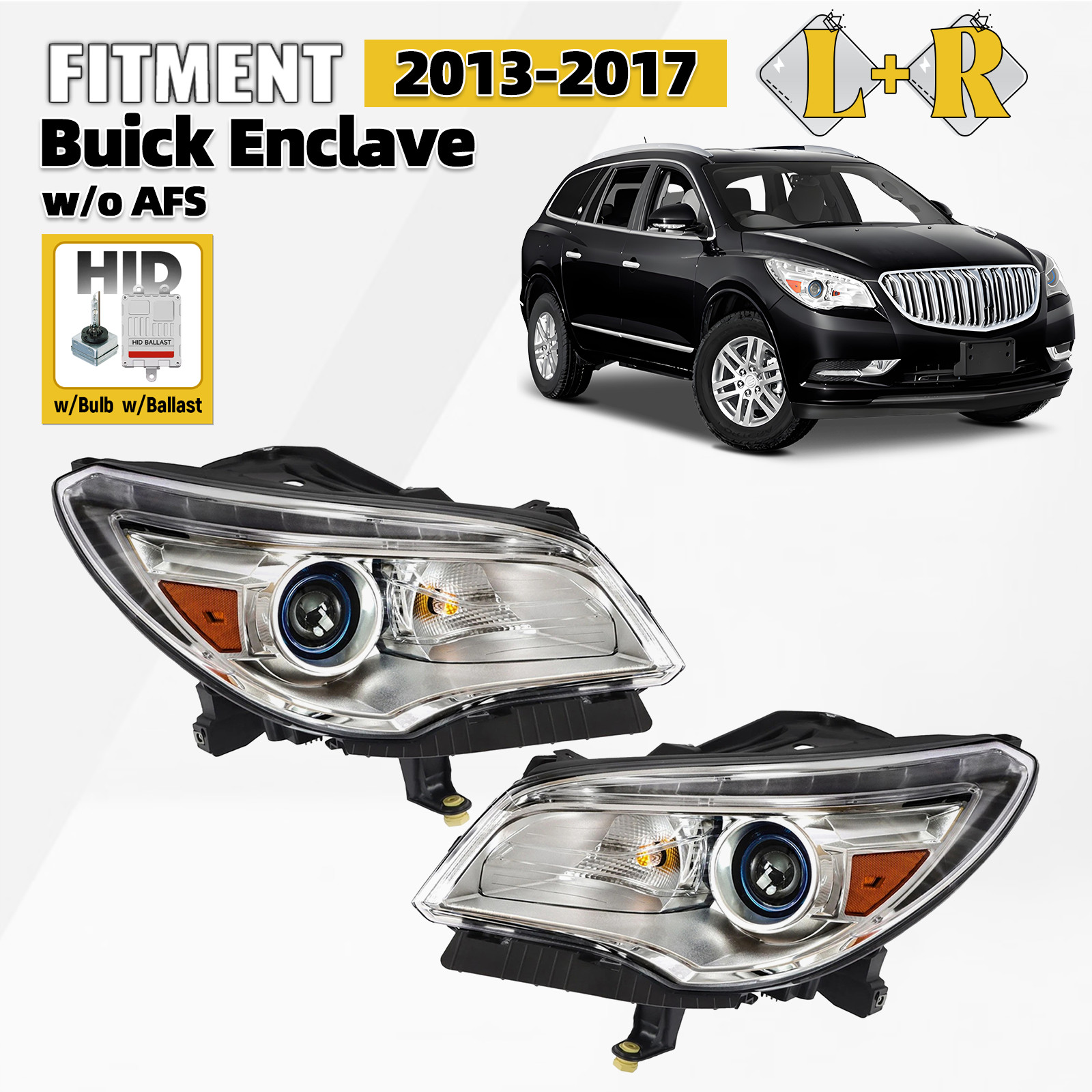 For 2013-2017 Buick Enclave HID/Xenon Headlight w/o AFS w/Bulb Left+Right Pair