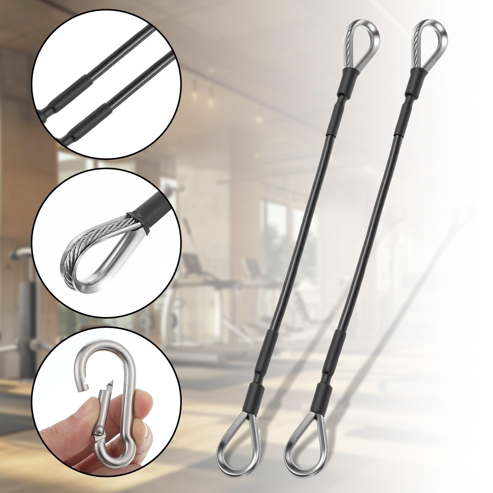 10" Gym Cable Extension, 2 Pcs Replacement Cable Machine Accessories Compatib...