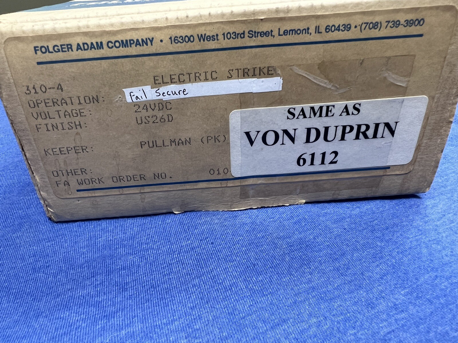 Folger Adam 310-4 Electric Strike Fail Secure US26D 24VDC