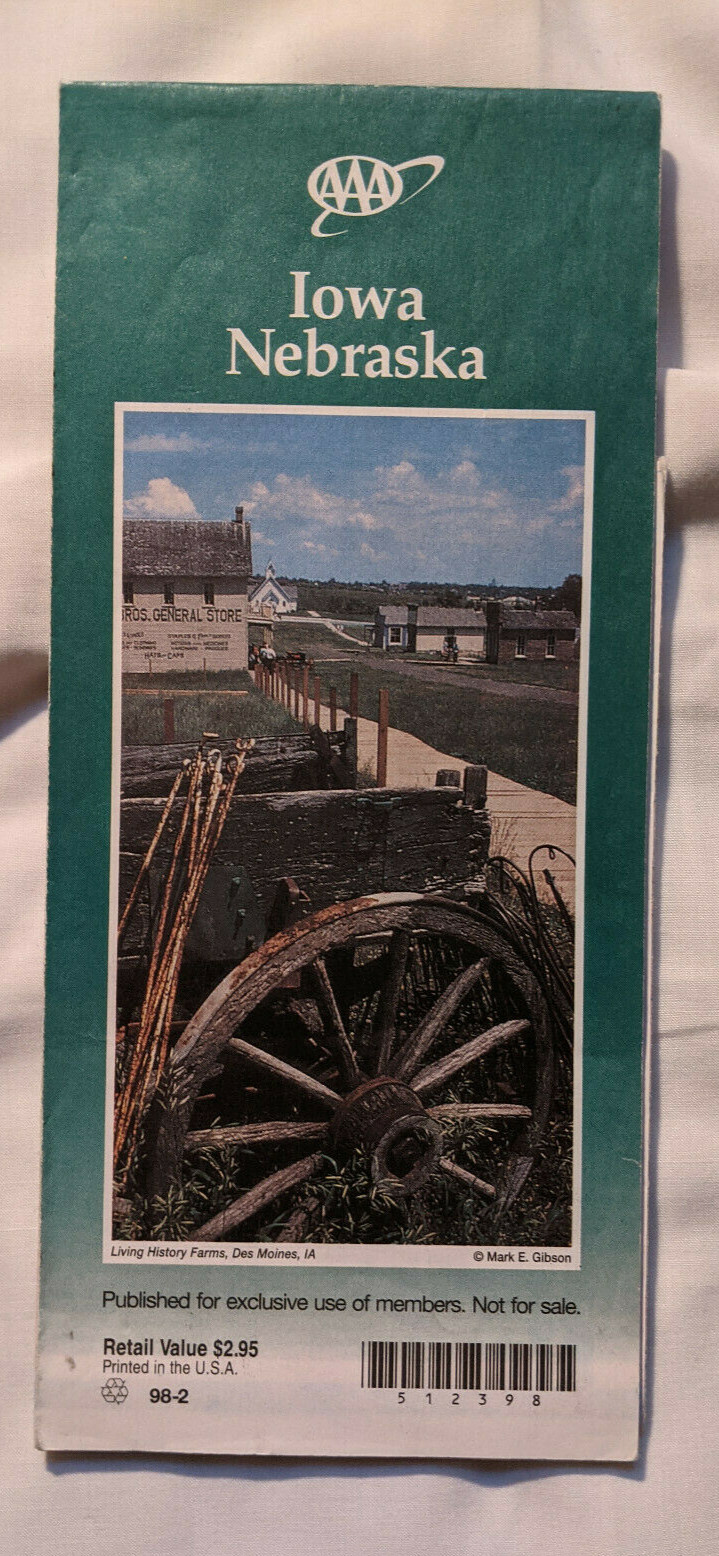 1998 AAA Iowa Nebraska State Highway Travel Road Map