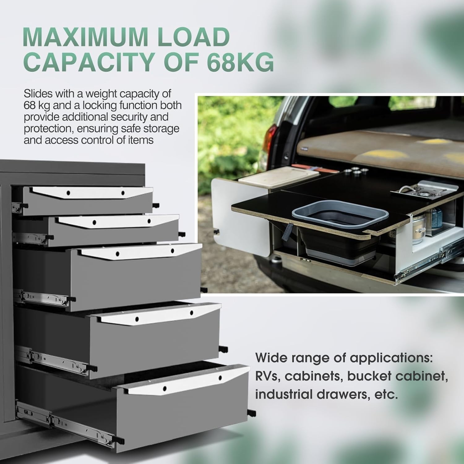 22 Inch Full Extension Drawer Slides - 150 lb Load Capacity with Locking Feature