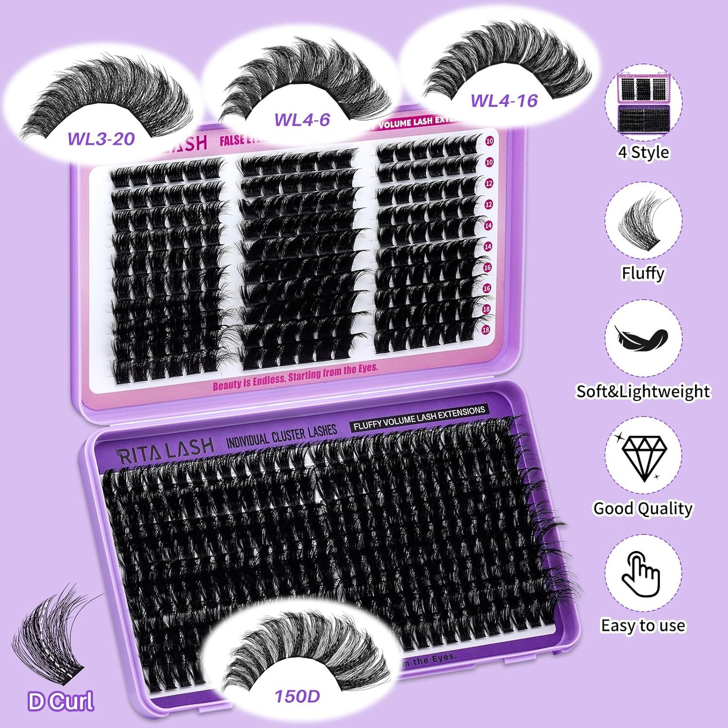 Cluster Lashes 460PCS 4 Style Lash Clusters Eyelash Extensions False Eyelashes D