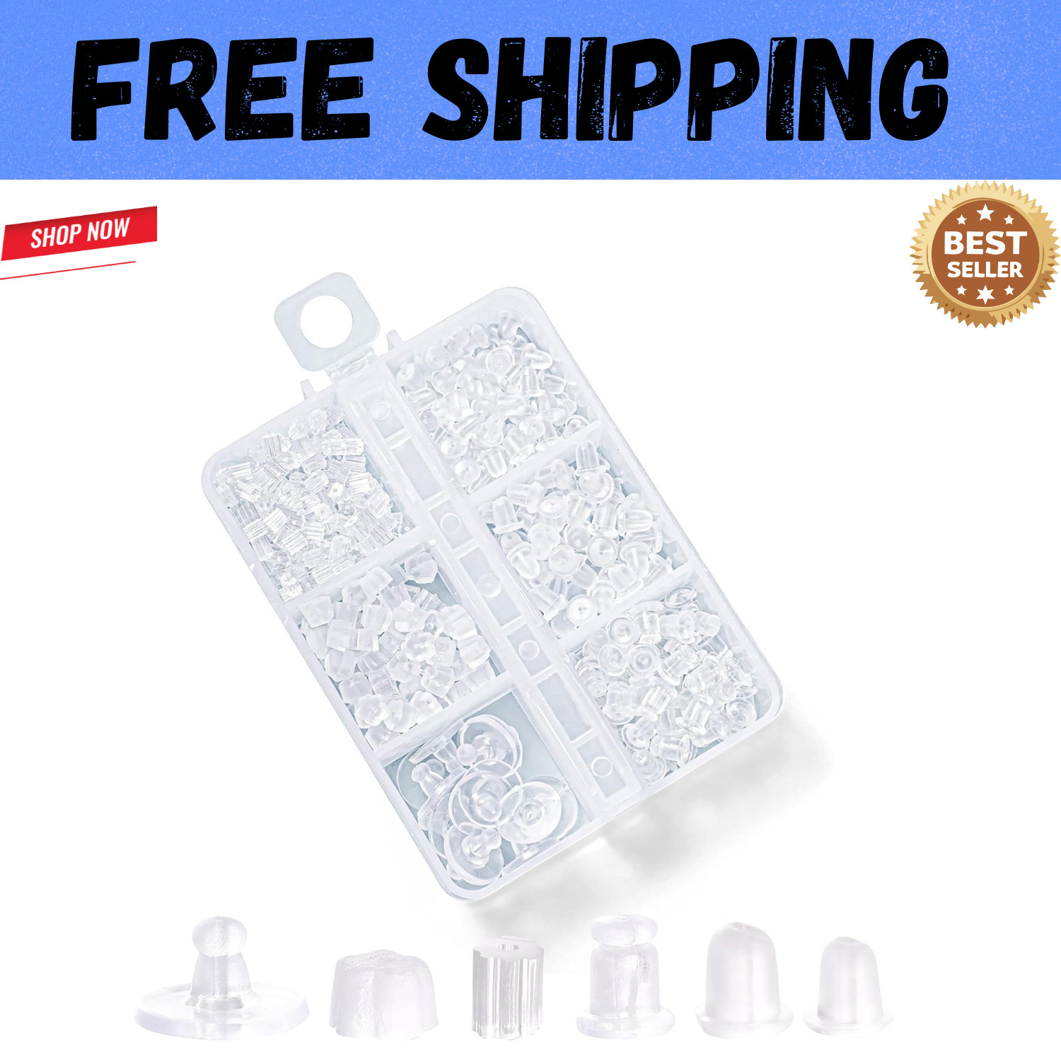 6 Styles Silicone Earring Backs for Studs, 600 Pcs Clear Soft Earring Backings H