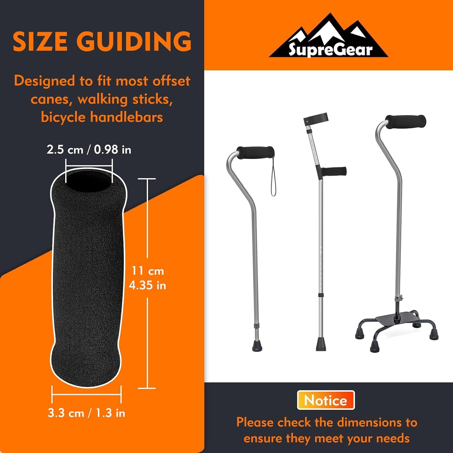 supregear Foam Cane Handle Grip, Replacement Hand Cover for Offset and Walking C