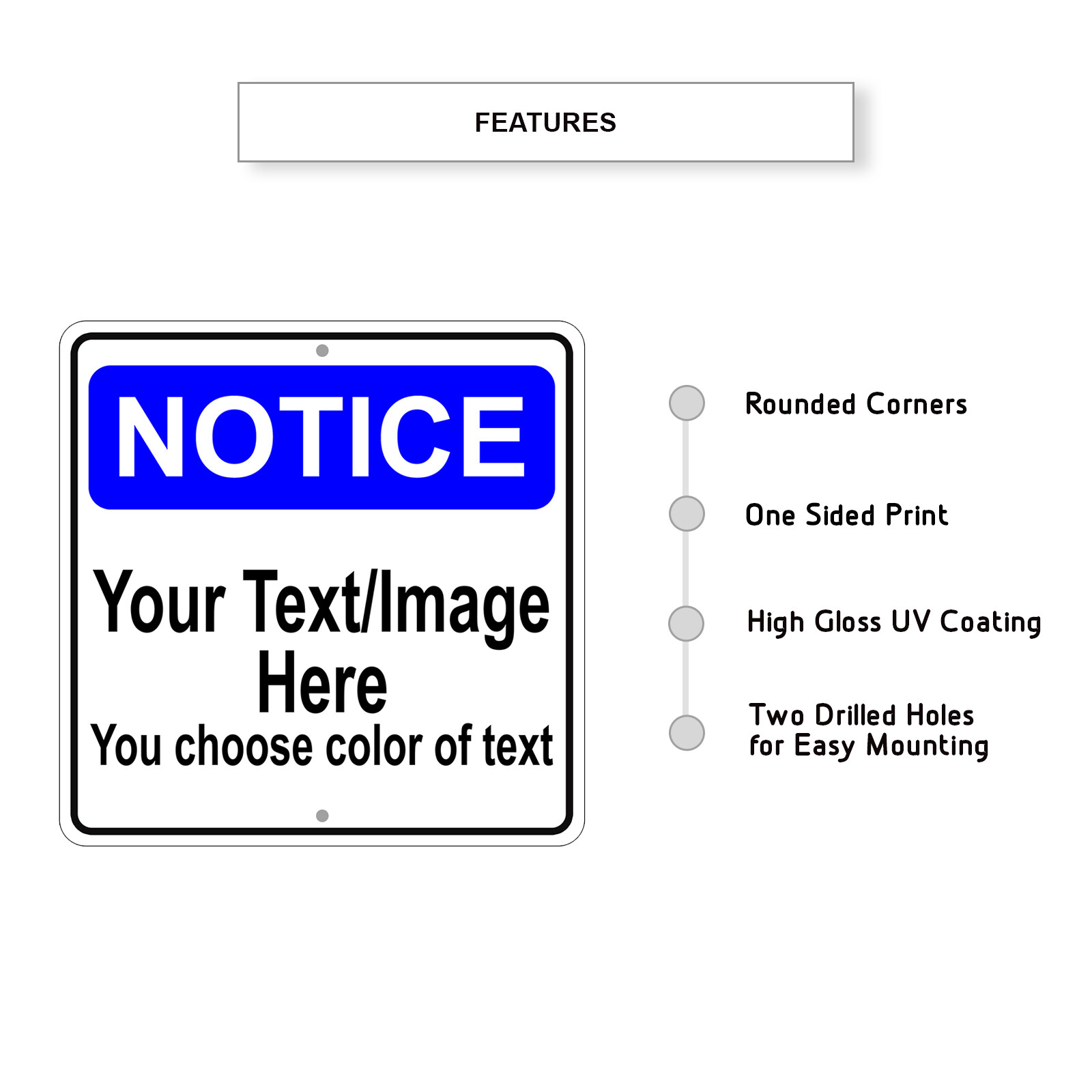 Custom Image Sign Notice Personalized Text Or Image Aluminum Metal 12"x12" Sign