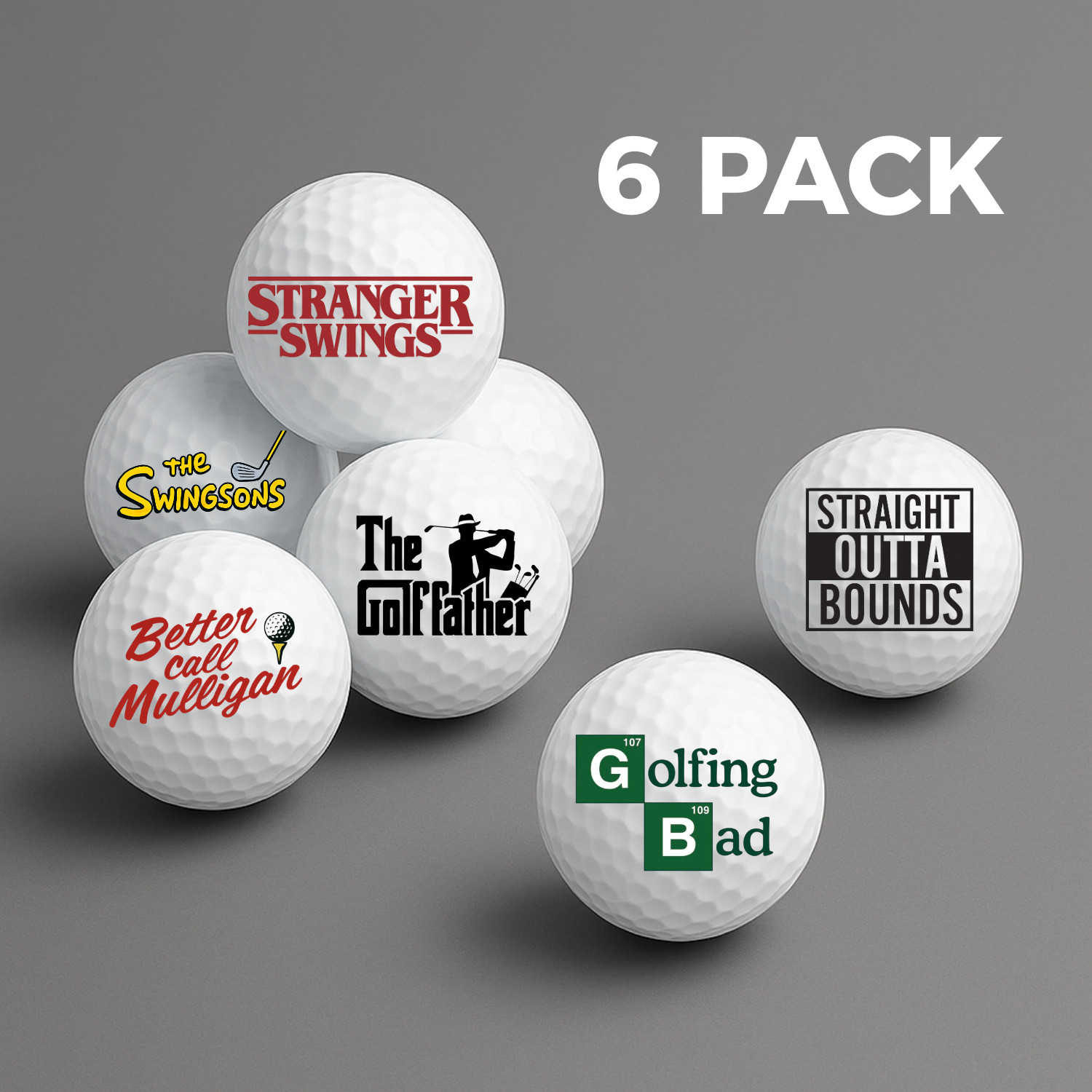 TV Show Parody Golf Balls 6 Pack | Funny Golfer Gift | Novelty Golf Set