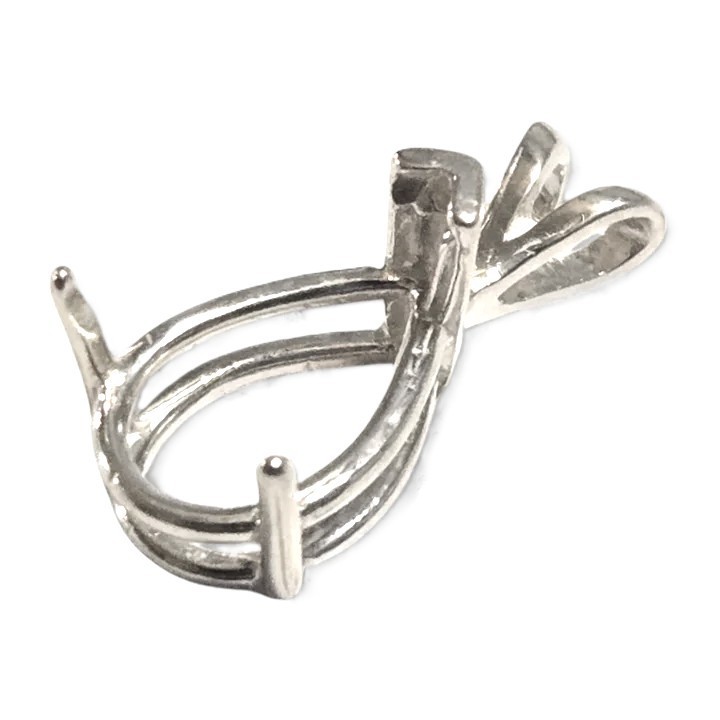 Solid Sterling Silver 10X7 - 15X10 Pear Setting Vee-Prong Pendant, Pre-notched